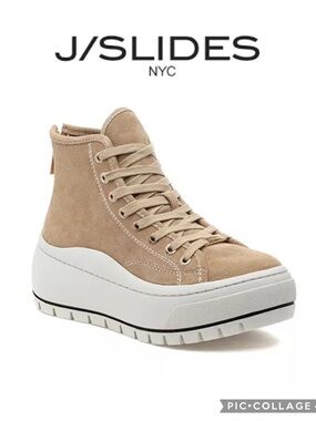 J/Slides Women’s Suede Platform‎ High-Top Sneakers Tan Beige Size 7M